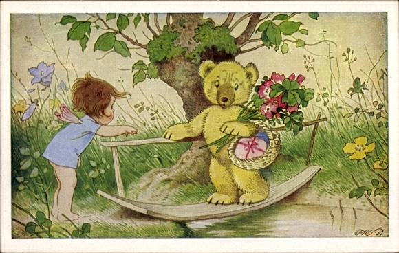 Künstler Ak Baumgarten, Fritz, Mädchen mit Teddy