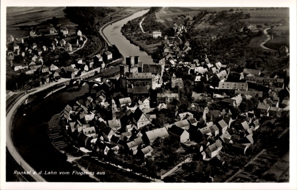 Postcard Runkel an der Lahn, aerial photograph