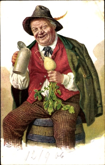 Artist Postcard Man with a beer mug, Radi