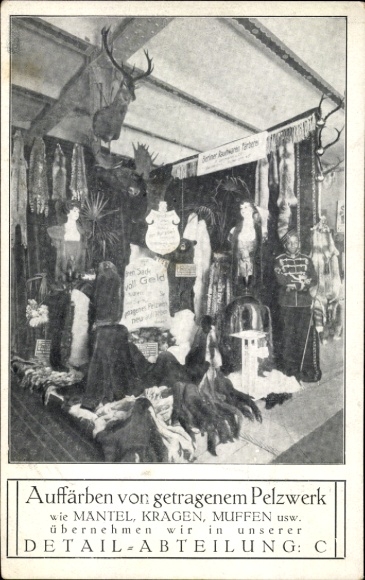 Postcard advertising, dyeing of worn fur, Berlin fur dyeing factory