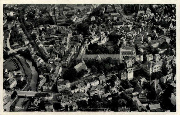 Postcard Siegen in Westphalia, aerial view of cityscape, rivers and buildings