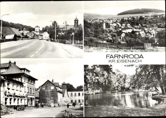 Postcard Farnroda in Thüringen, city view, pond, street section