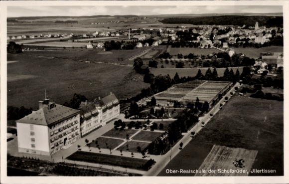 Postcard Illertissen in Swabia, aerial photograph, secondary school of the Brothers of the School