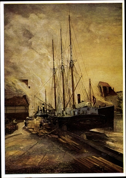 Künstler Ak Oestreicher, Oscar, Danziger Hafen in Brand, Dampfer, HDK 248