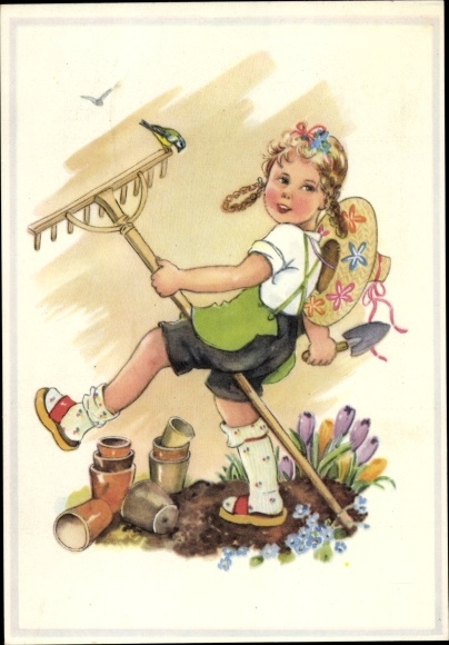 Artist PC Oldenburg Wittig, Lotte, girl with rake in the garden