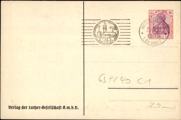 Briefkaart Wittenberg, Duitse Evangelische Kerk Federatie, oprichtingsceremonie 1922, GS DR PP 40 C1