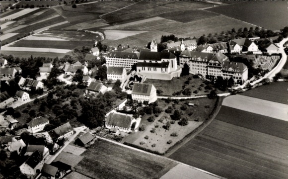 Postcard Reute Bad Waldsee in Upper Swabia Württemberg, aerial photograph of the monastery