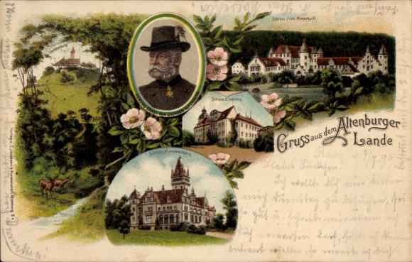 Litho Herzog Ernst von Sachsen Altenburg, Schloss Hummelshain, Fröhliche Wiederkunft