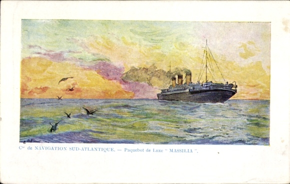 Kunstenaar Ak Paquebot de Luxe Massilia, Compagnie de Navigation Sud-Atlantique
