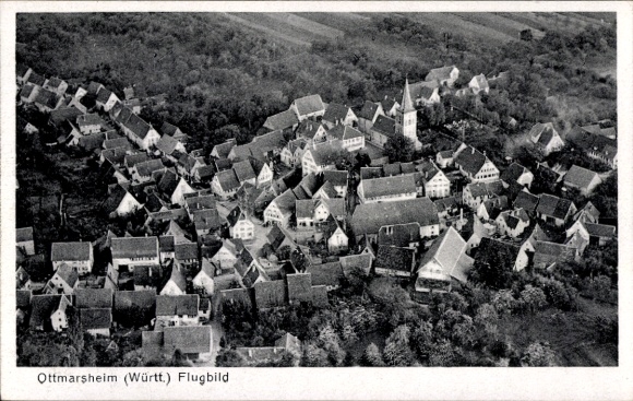 Postcard Ottmarsheim Besigheim am Neckar Württemberg, aerial view of Ottmarsheim, typical architecture, and