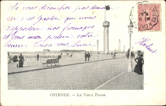 Postcard Oostende Ostend West Flanders, lighthouse, promenade