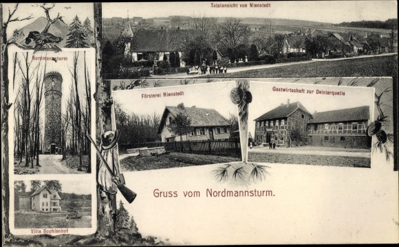 Postcard Nienstedt Bad Münder am Deister, Nordmannsturm, forester&#39;s office, inn for Deisterquelle