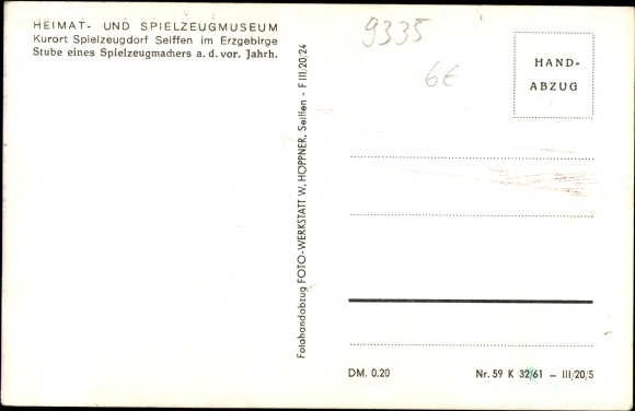 Postcard Seiffen in the Ore Mountains, homeland and toy museum, a toymaker&#39;s room