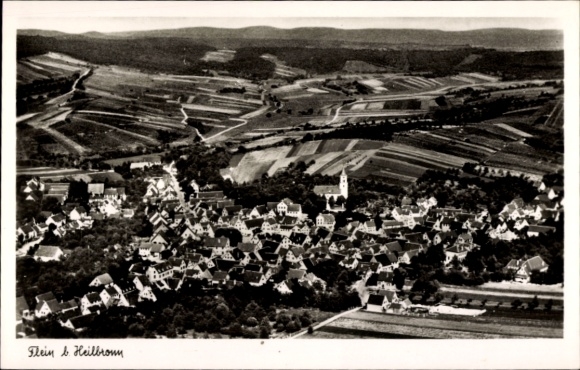Postcard Flein in Württemberg, aerial view of Flein, vineyards, church, houses