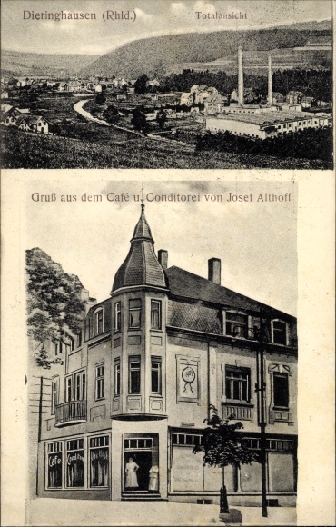 Postcard Dieringhausen Gummersbach in the Oberberg district, panorama, cafe
