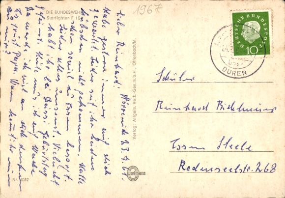 Postcard German Bundeswehr, Air Force, fighter aircraft Starfighter F 104
