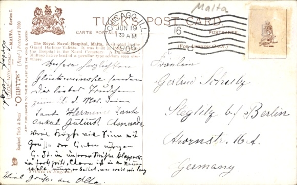 Artist Postcard Malta, Royal Naval Hospital with Dghaisa