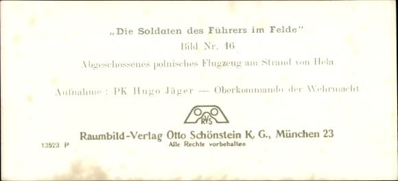 Stereo spatial image photo &quot;The soldiers of the Führer in the field&quot; No. 16, downed Polish plane, Hela