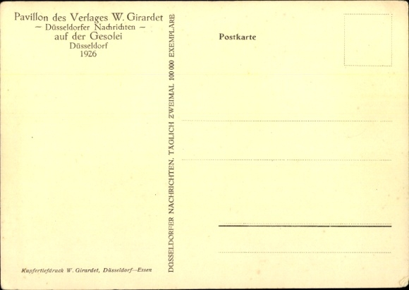 Kunstenaar Ak Düsseldorf am Rhein, Paviljoenuitgever Girardet, Gesolei 1926