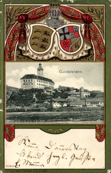 Coat of arms Postcard Gundelsheim am Neckar Württemberg, general view