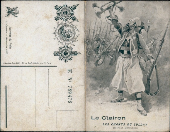 Folding song Postcard Le Clairon, Les Chants du soldier