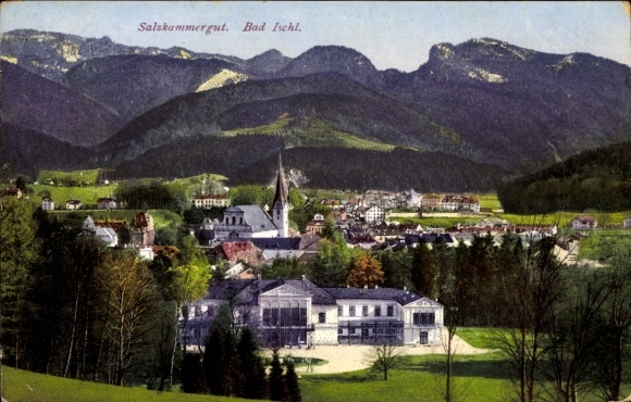 Ak Bad Ischl in Oberösterreich, Salzkammergut,  Berge, Kirche, Landschaft