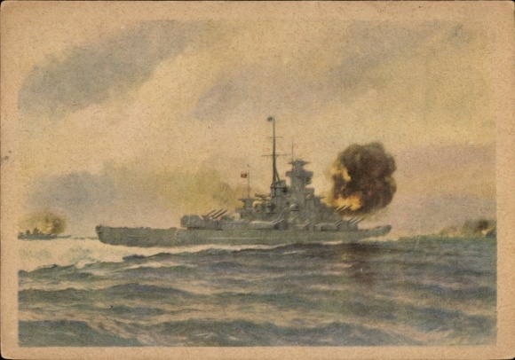 Picture of the Kriegsmarine, battleships Gneisenau and Scharnhorst, and the English aircraft carrier Glorious, 1940