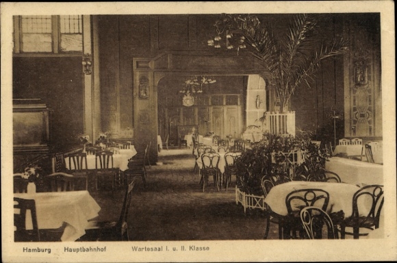 Postcard Hamburg Mitte St. Georg, main station, 1st class waiting room