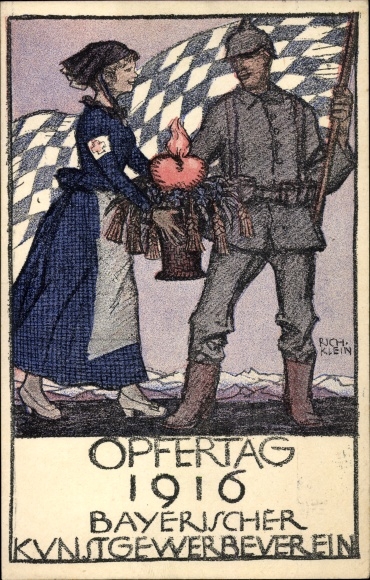 Artist PC Klein, Richard, day of sacrifice 1916, Bavarian Arts and Crafts Association, Red Cross