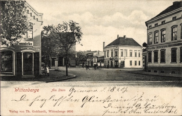 Postcard Wittenberge on the Elbe Prignitz, city view with streets, buildings, trees, motif, birthday