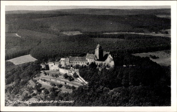 Postcard Breuberg in the Odenwald, aerial photograph, castle