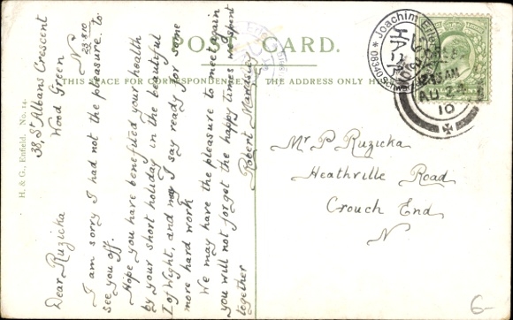 Postcard London City, Carnegie Library, Wood Green