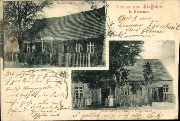 Postcard Staffelde Kremmen in Brandenburg, Restaurant*, Materialwarenhandlung**