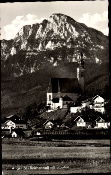 Postcard Anger in Upper Bavaria, partial view, church, Staufen