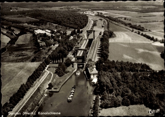Postcard Dorsten in Westphalia, canal lock, aerial photograph