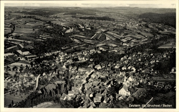 Postcard Zeutern Ubstadt Weiher Baden Württemberg, aerial photograph, vineyards, houses, landscape