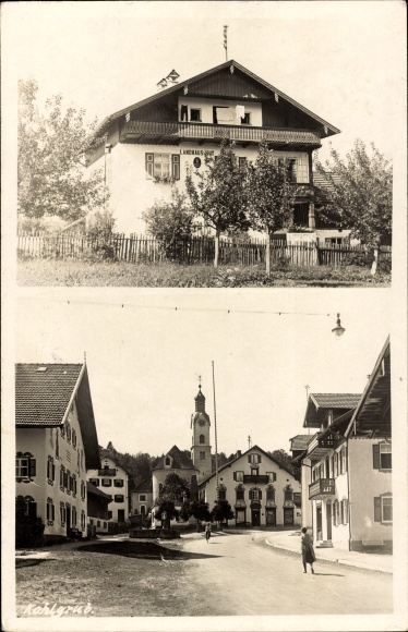 foto Ak Bad Kohlgrub in Opper-Beieren, straatgebied, kerk