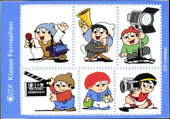 Postcard Mainzelmännchen, ZDF, class television, sticker