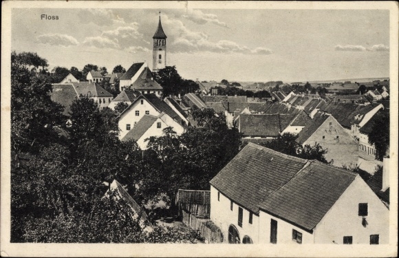 Ak Floß im Kreis Neustadt an der Waldnaab Oberpfalz, Blick über die Dächer zur Kirche