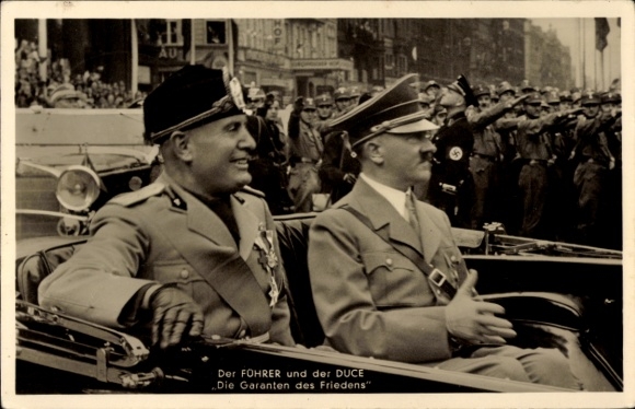 Postcard Führer and Reich Chancellor Adolf Hitler, Benito Mussolini, The Guarantors of Peace, State Meeting