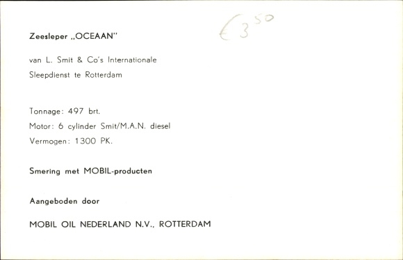 Postcard Schlepper MT Ocean, L. Smit &amp; Co, International Towing Service