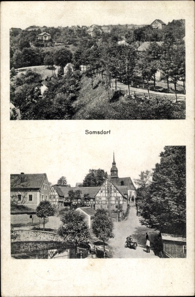 PC Somsdorf Freital in Saxony, total view, bridge, church