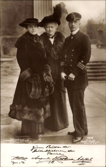 Postcard Empress Auguste Viktoria, Adalbert Prince of Prussia, Adelheid of Saxe Meiningen