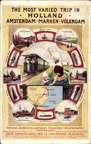 Postcard Dutch railway, advertising, Tweede Noordhollandsche Tramweg Maatschappij