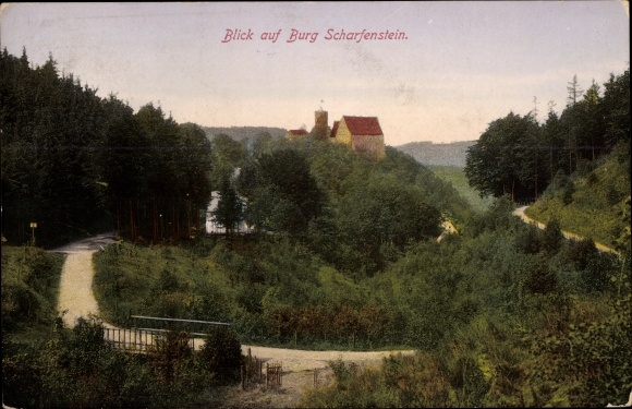 Ak Scharfenstein Drebach im Erzgebirge Sachsen, Blick auf die Burg