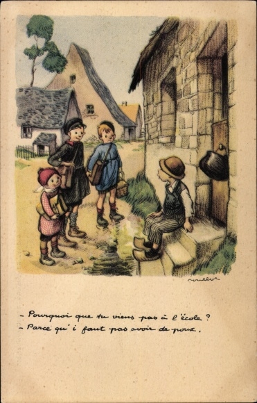 Artist Postcard Poulbot, National League against the Slums, Why don&#39;t you come to school