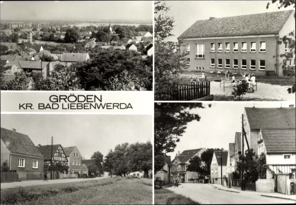 Postcard Gröden in Brandenburg, overall view, street section