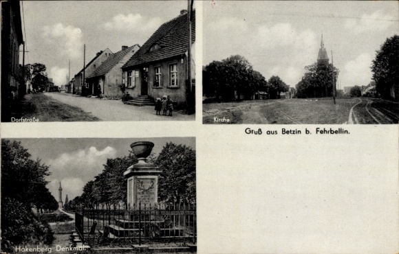 Ak Betzin Fehrbellin in Brandenburg, Dorfstraße, Hakenberg-Denkmal