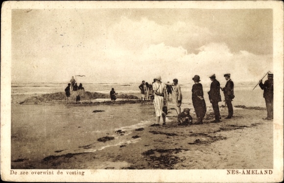 Postcard Nes Ameland Friesland Niederlande, The sea conquers the fortress