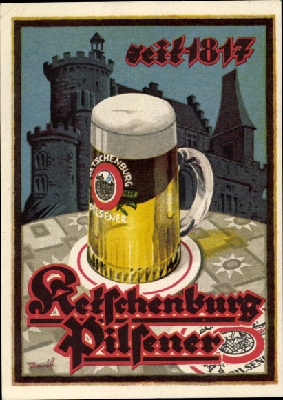 Artist PC advertising, Ketschenburg Pilsener, brewery, beer glass